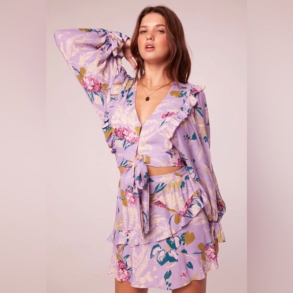 Free People - Band Of The Free Anika Lavender Floral Ruffle Blouse - Picture 5 of 10